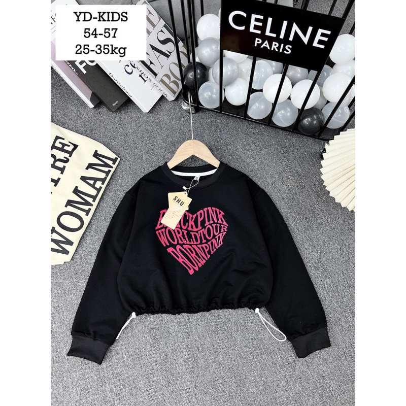 20-31kg áo tim blackpink nhiều màu chất nỉ hai da siêu xịn cho bé gái size đại, áo hoodie cho bé gái