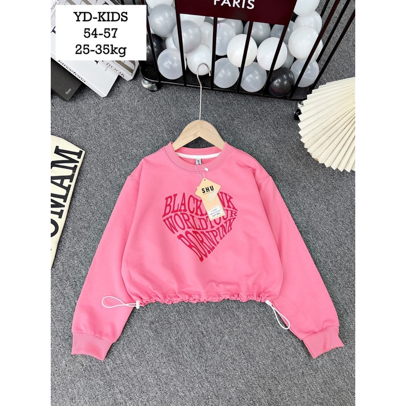 20-31kg áo tim blackpink nhiều màu chất nỉ hai da siêu xịn cho bé gái size đại, áo hoodie cho bé gái
