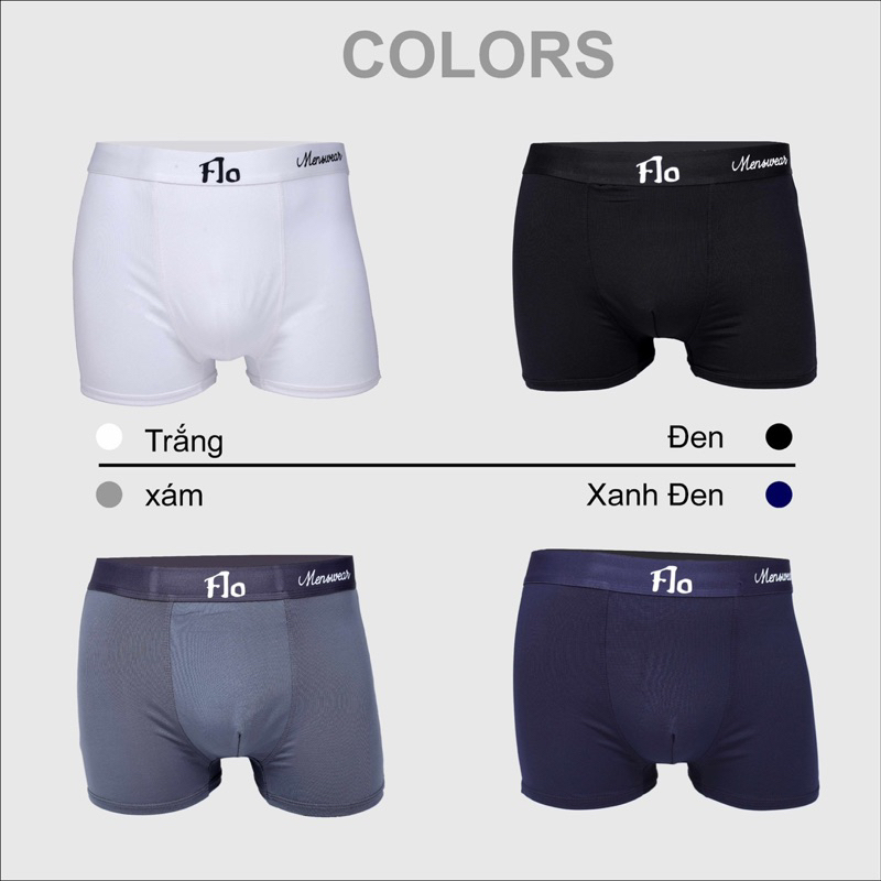 Quần boxer Flo Menswear combo mua 3 tặng 1 chất liệu cotton lạnh thoáng mát co giãn thoải mái