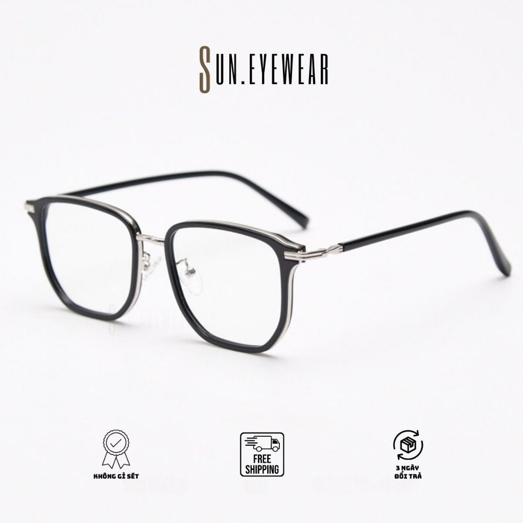 Gọng kính cận tròng vuông vát cạnh, kính giả cận gọng nhựa kiểu dáng trẻ hàn quốc - Sun Eyewear