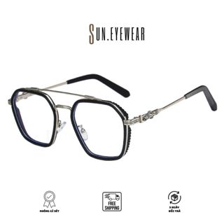 Kính chrome heart nam nữ gọng kim loại trong vuông to vát cạnh - Sun Eyewear