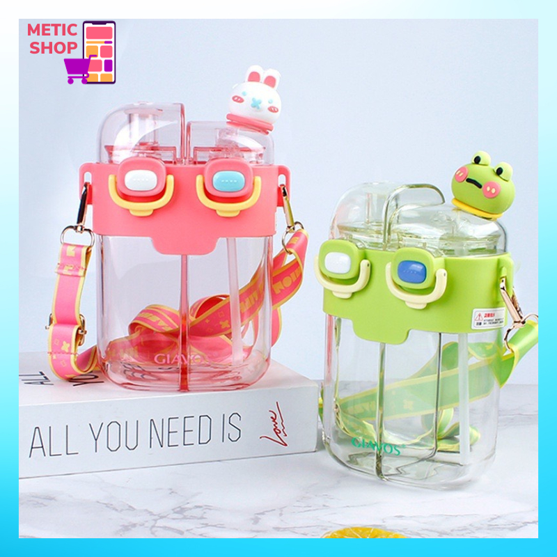 Bình Nước Nhựa 2 Ngăn 780ML Có Ống Hút Hoạt Hình Dễ Thương Cho Trẻ Em - METIC SHOP
