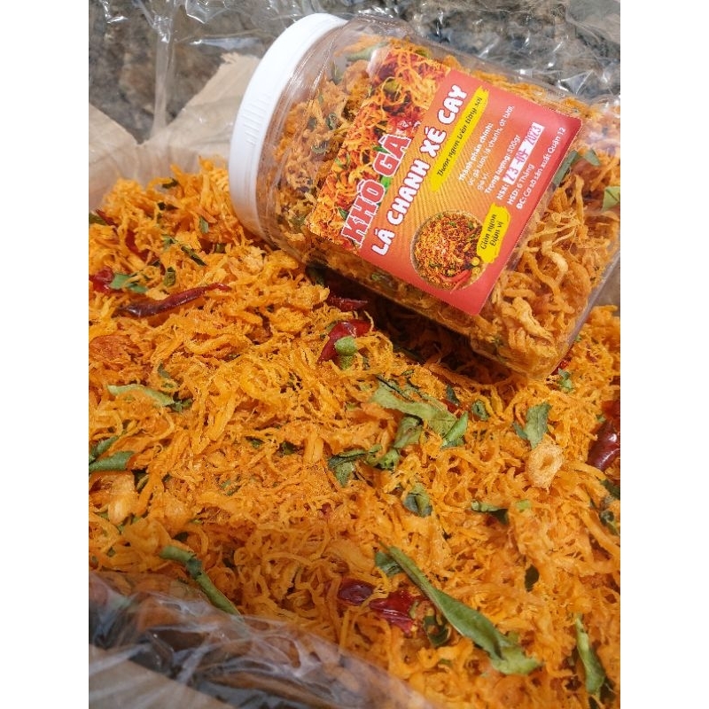 Khô gà lá chanh xé cay 500gr - Thịt gà sấy khô tẩm gia vị lá chanh ớt cay   - Ăn vặt Thi Thi