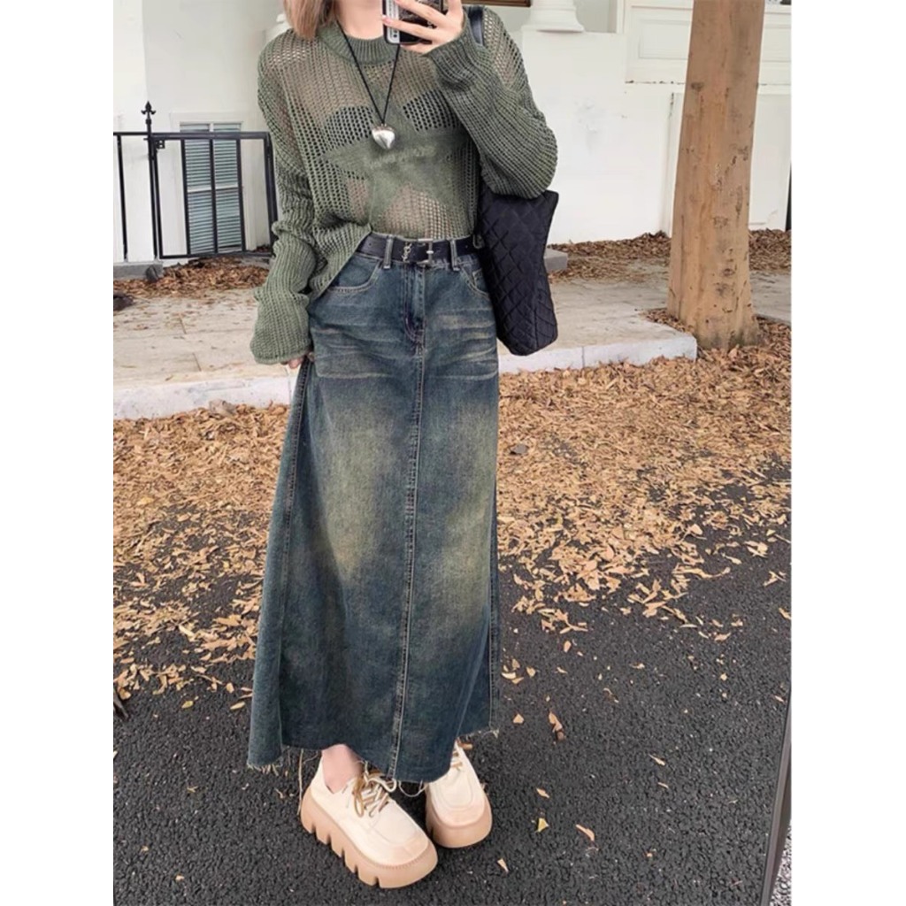 Chân váy jeans trơn dáng dài cắt gấu - 247store.vn - CVJeanxesaucatgau9938_P11K14