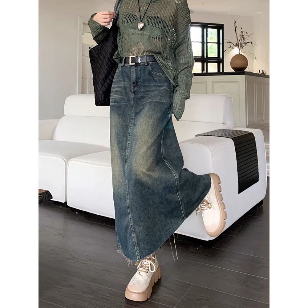 Chân váy jeans trơn dáng dài cắt gấu - 247store.vn - CVJeanxesaucatgau9938_P11K14