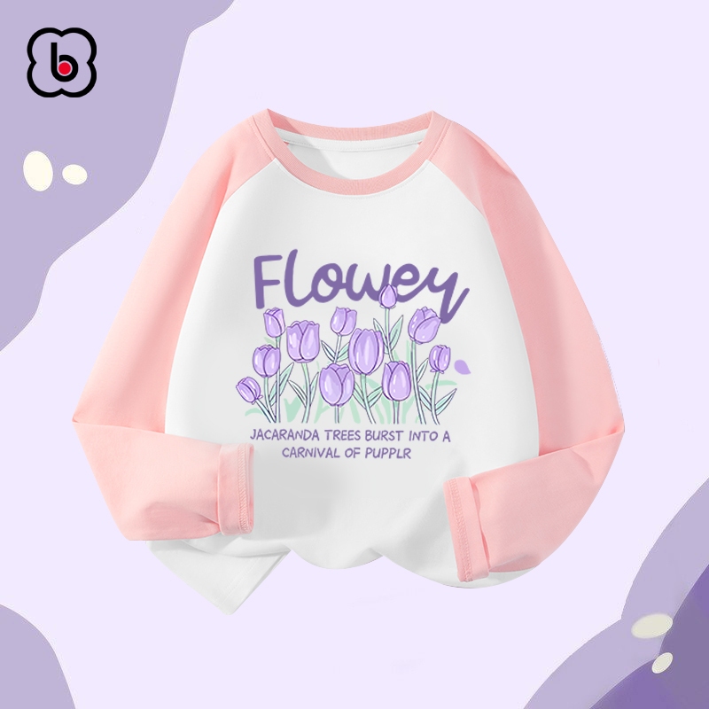 Áo dài tay bé gái BabyloveGO 2023 áo thu đông phối màu chất liệu thun cotton in hình cute dễ thương