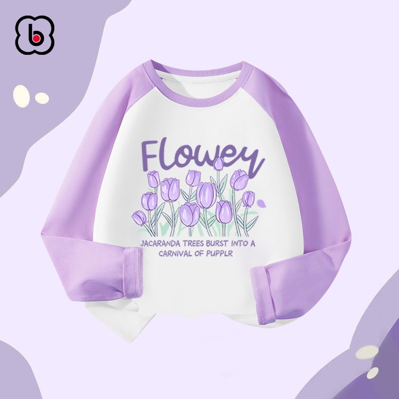 Áo dài tay bé gái BabyloveGO 2023 áo thu đông phối màu chất liệu thun cotton in hình cute dễ thương