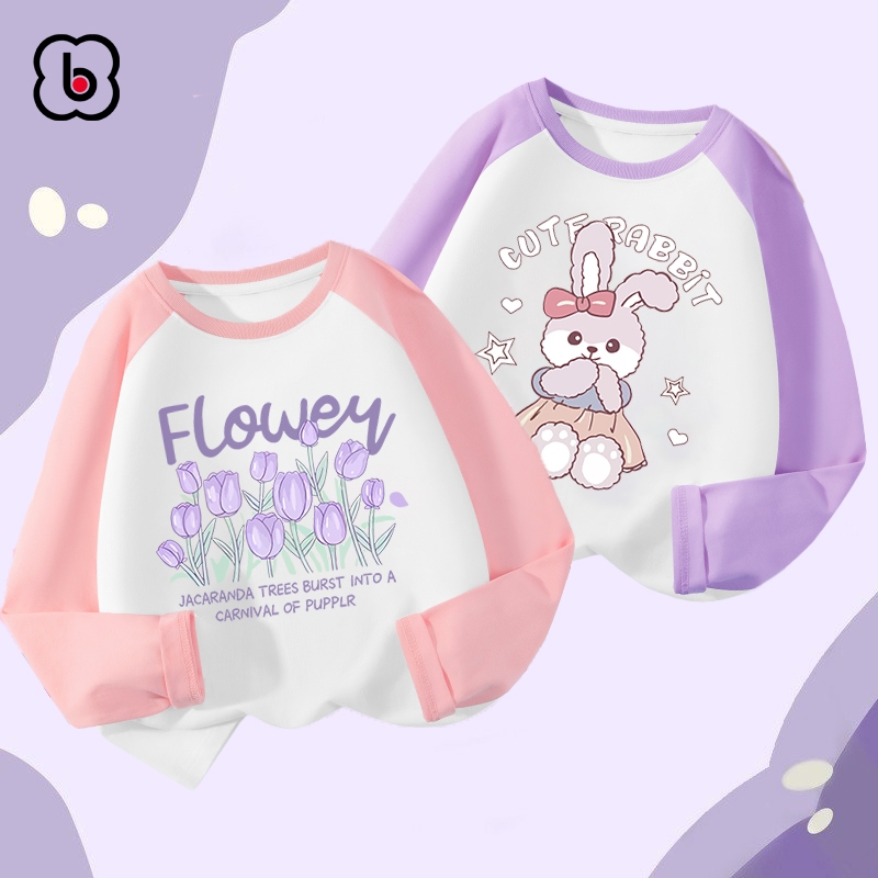Áo dài tay bé gái BabyloveGO 2023 áo thu đông phối màu chất liệu thun cotton in hình cute dễ thương