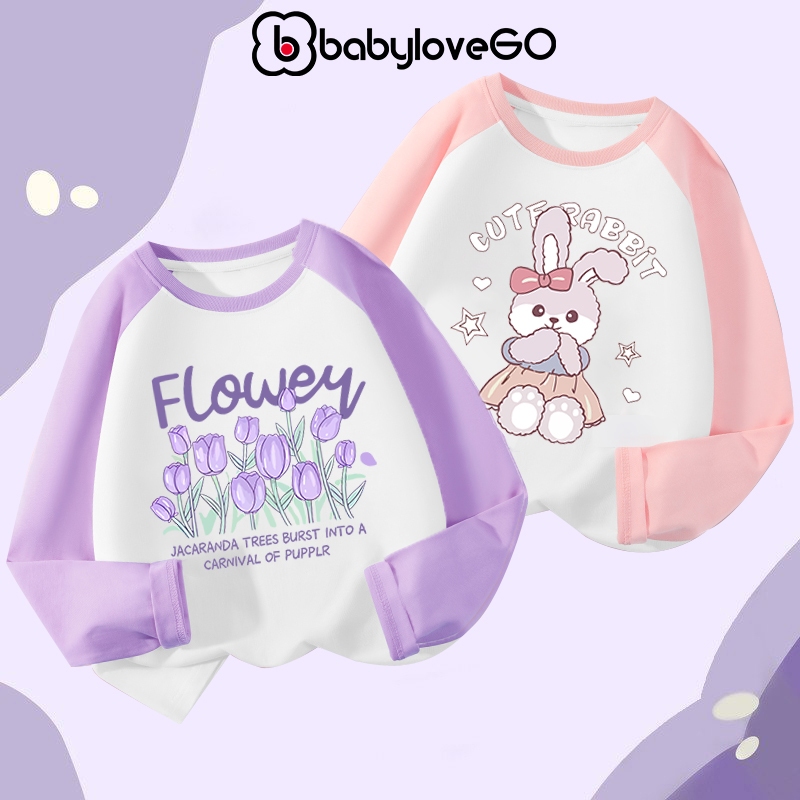 Áo dài tay bé gái BabyloveGO 2023 áo thu đông phối màu chất liệu thun cotton in hình cute dễ thương