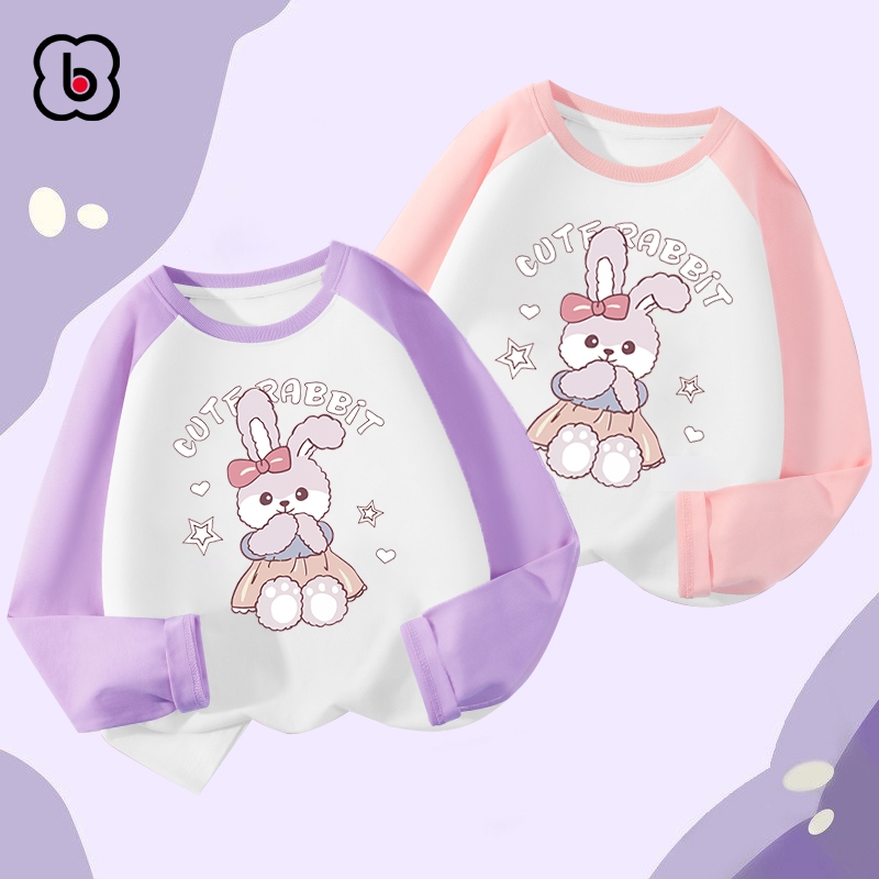 Áo dài tay bé gái BabyloveGO 2023 áo thu đông phối màu chất liệu thun cotton in hình cute dễ thương