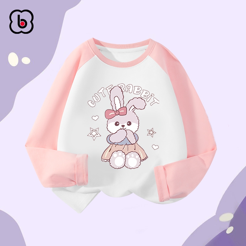 Áo dài tay bé gái BabyloveGO 2023 áo thu đông phối màu chất liệu thun cotton in hình cute dễ thương