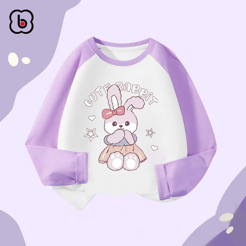 Áo dài tay bé gái BabyloveGO 2023 áo thu đông phối màu chất liệu thun cotton in hình cute dễ thương