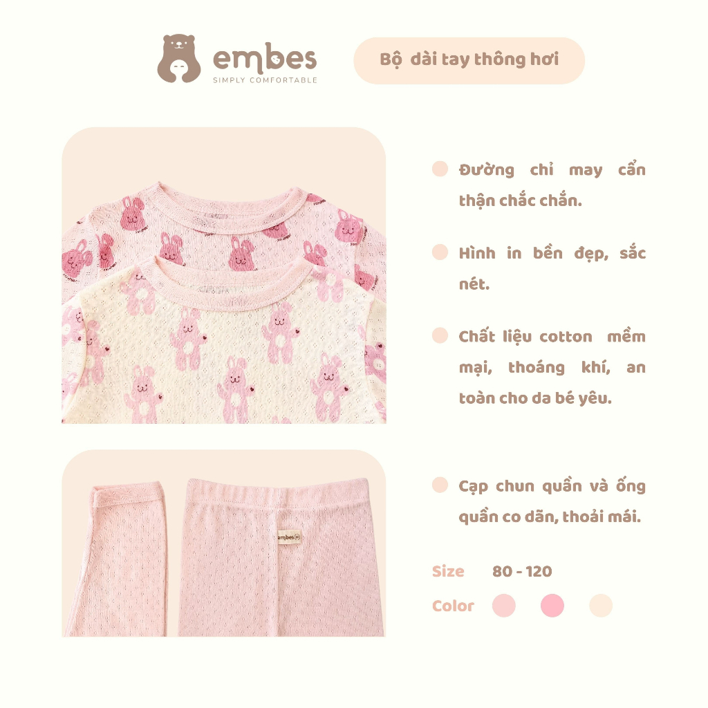 Embes - Bộ thu đông cho bé gái, bộ dài tay cho bé gái