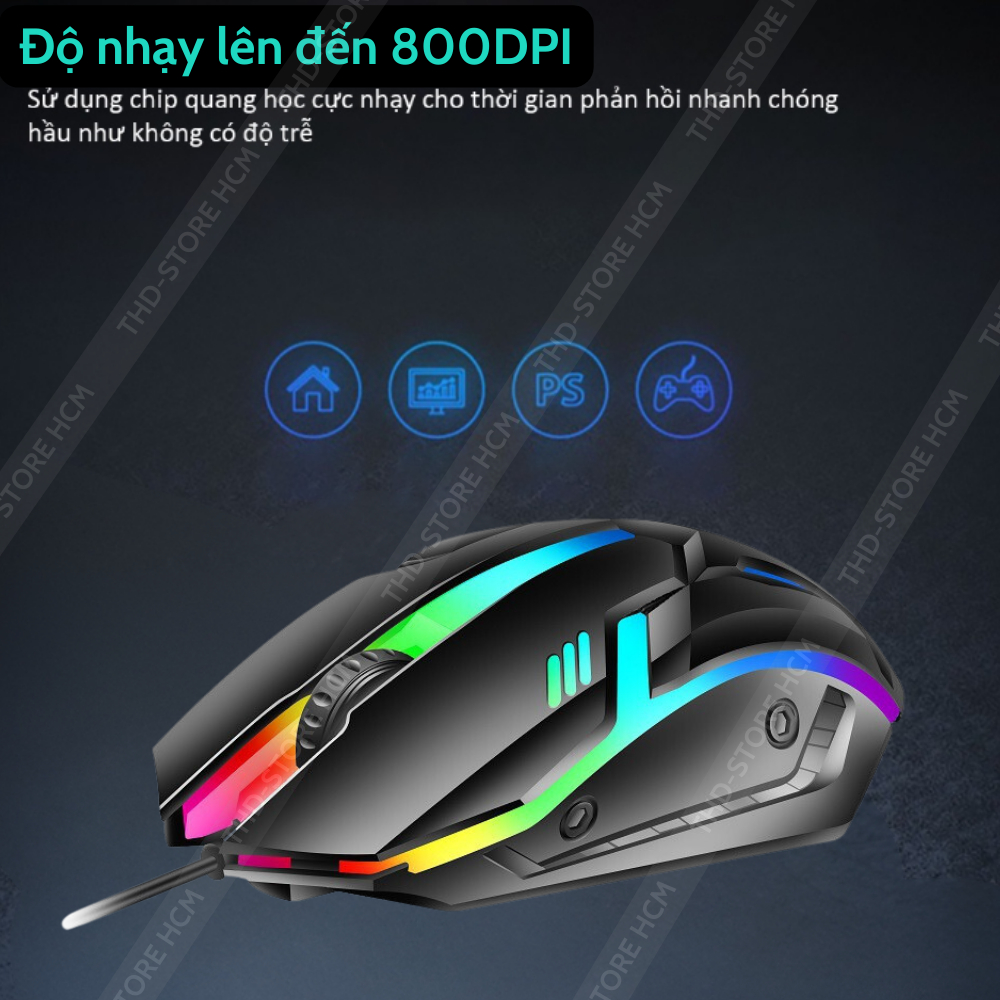 Chuột máy tính gaming chơi game D3 có dây tắt âm silent 800 DPI Led RGB con lăn siêu nhạy làm việc văn phòng BH 12 tháng
