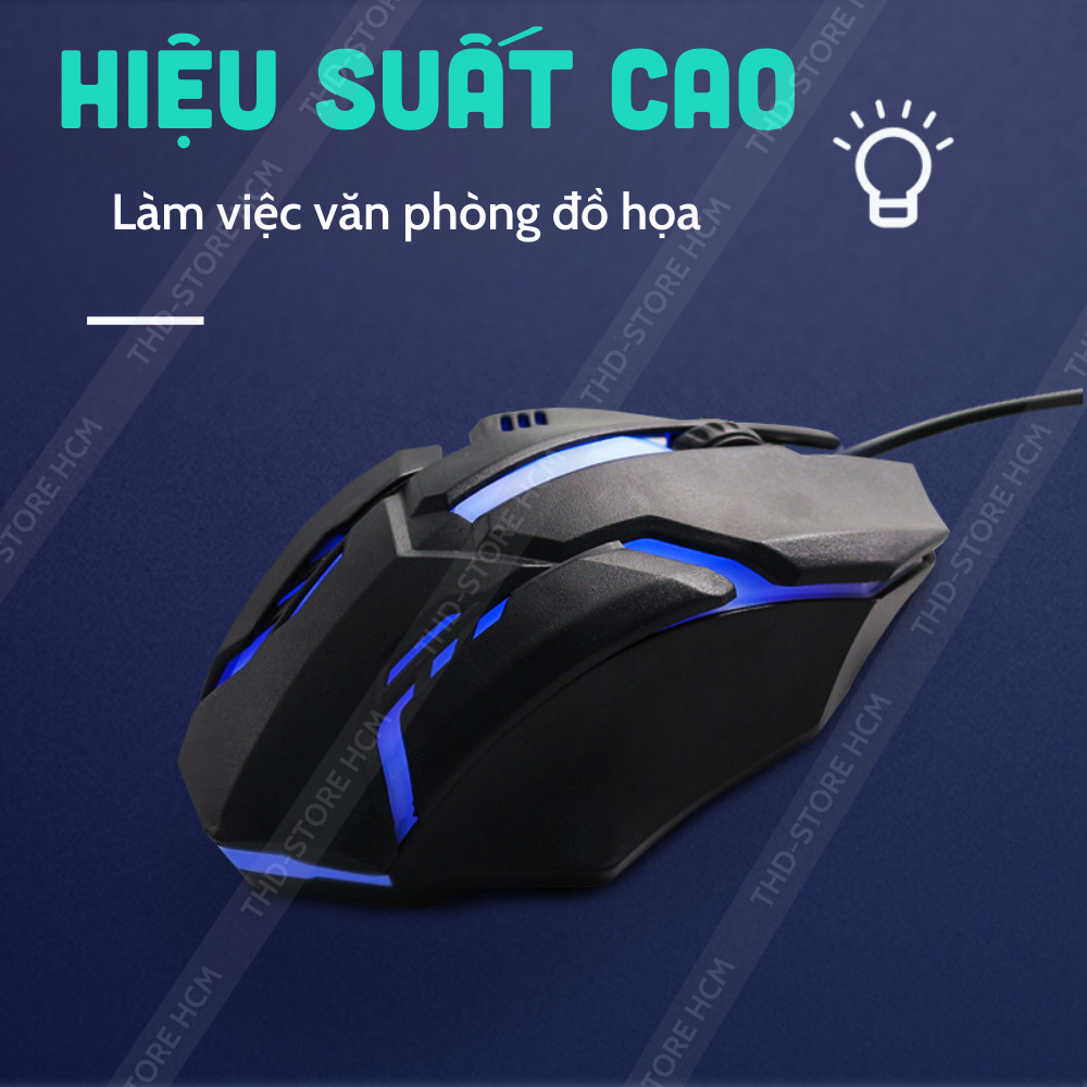 Chuột máy tính gaming chơi game D3 có dây tắt âm silent 800 DPI Led RGB con lăn siêu nhạy làm việc văn phòng BH 12 tháng