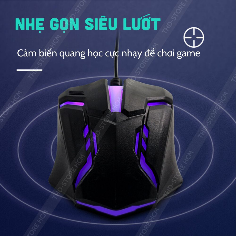 Chuột máy tính gaming chơi game D3 có dây tắt âm silent 800 DPI Led RGB con lăn siêu nhạy làm việc văn phòng BH 12 tháng