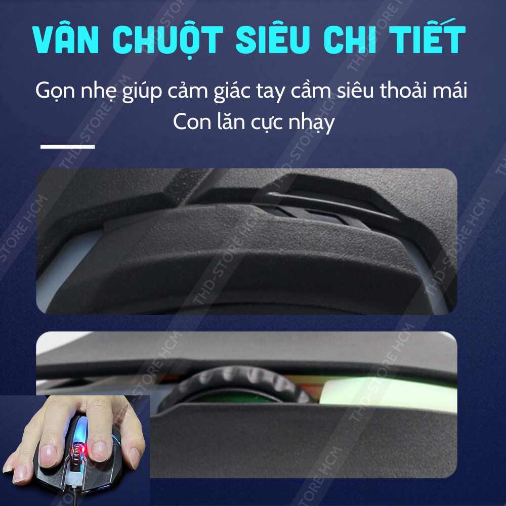 Chuột máy tính gaming chơi game D3 có dây tắt âm silent 800 DPI Led RGB con lăn siêu nhạy làm việc văn phòng BH 12 tháng