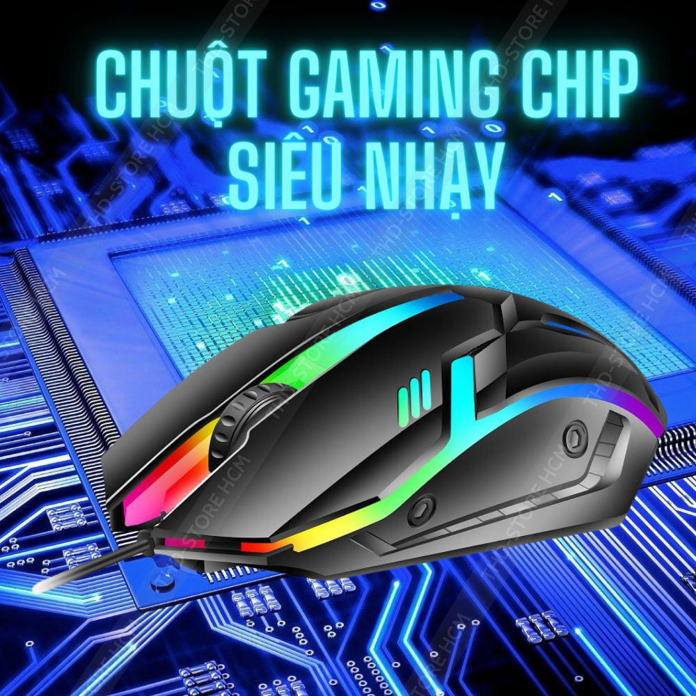 Chuột máy tính gaming chơi game D3 có dây tắt âm silent 800 DPI Led RGB con lăn siêu nhạy làm việc văn phòng BH 12 tháng