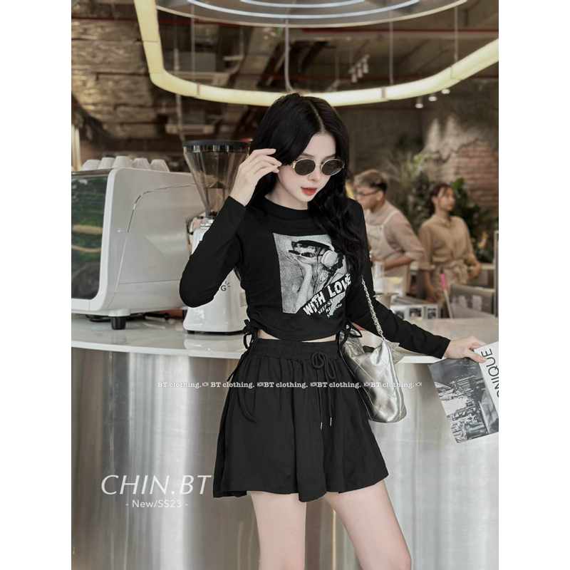 Sét áo cô gái rút eo + quần oversized