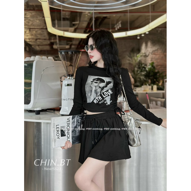 Sét áo cô gái rút eo + quần oversized