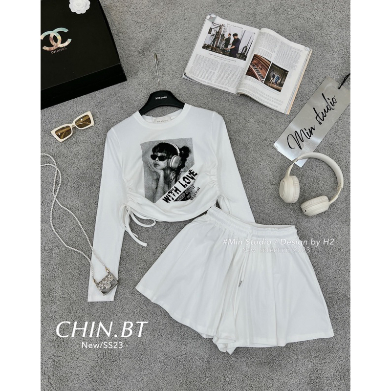 Sét áo cô gái rút eo + quần oversized