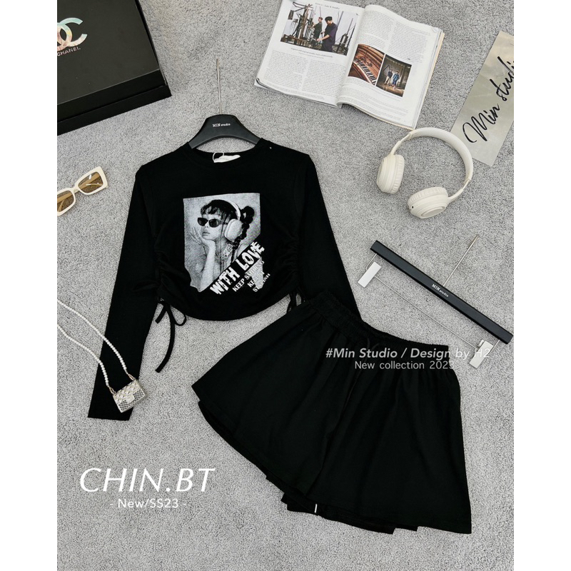 Sét áo cô gái rút eo + quần oversized