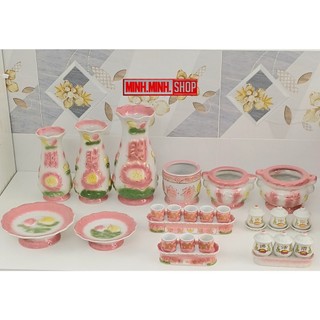 Bộ thờ cúng gốm sứ màu hồng size lớn