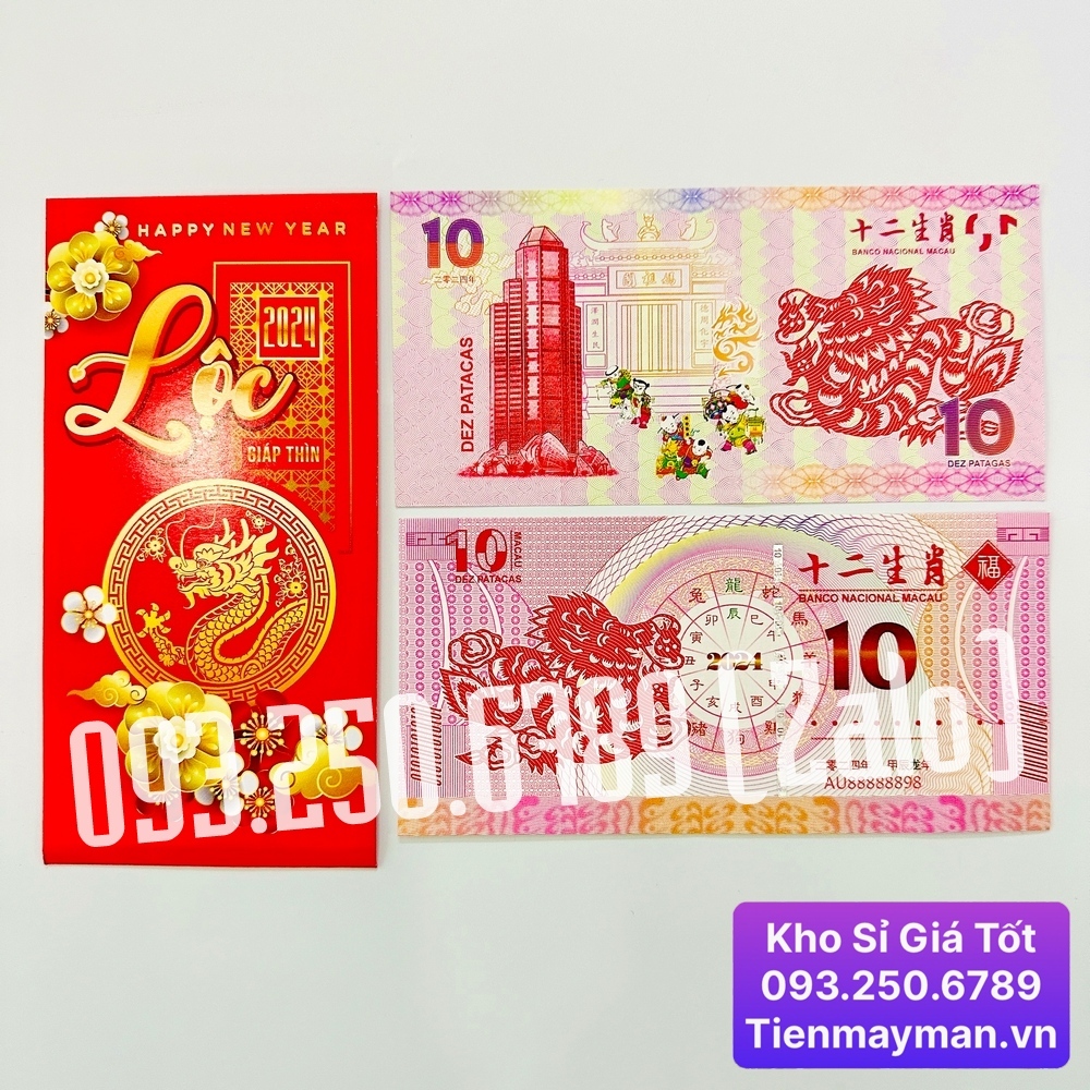 ⭐ FREE SHIP⭐ Tiền Con Rồng Macao 10 Patacas may mắn lì xì tết 2024, Quà Tết 2024