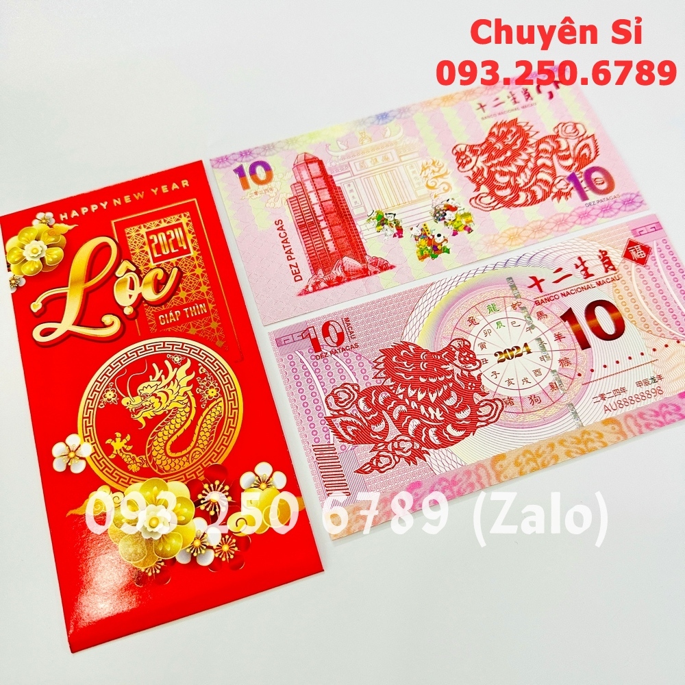 ⭐ FREE SHIP⭐ Tiền Con Rồng Macao 10 Patacas may mắn lì xì tết 2024, Quà Tết 2024