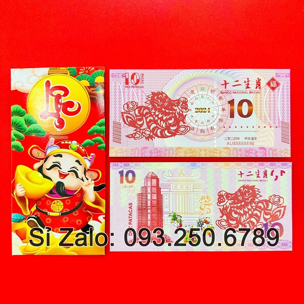 ⭐ FREE SHIP⭐ Tiền Con Rồng Macao 10 Patacas may mắn lì xì tết 2024, Quà Tết 2024