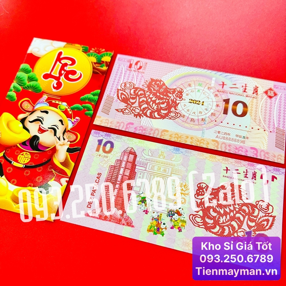 ⭐ FREE SHIP⭐ Tiền Con Rồng Macao 10 Patacas may mắn lì xì tết 2024, Quà Tết 2024