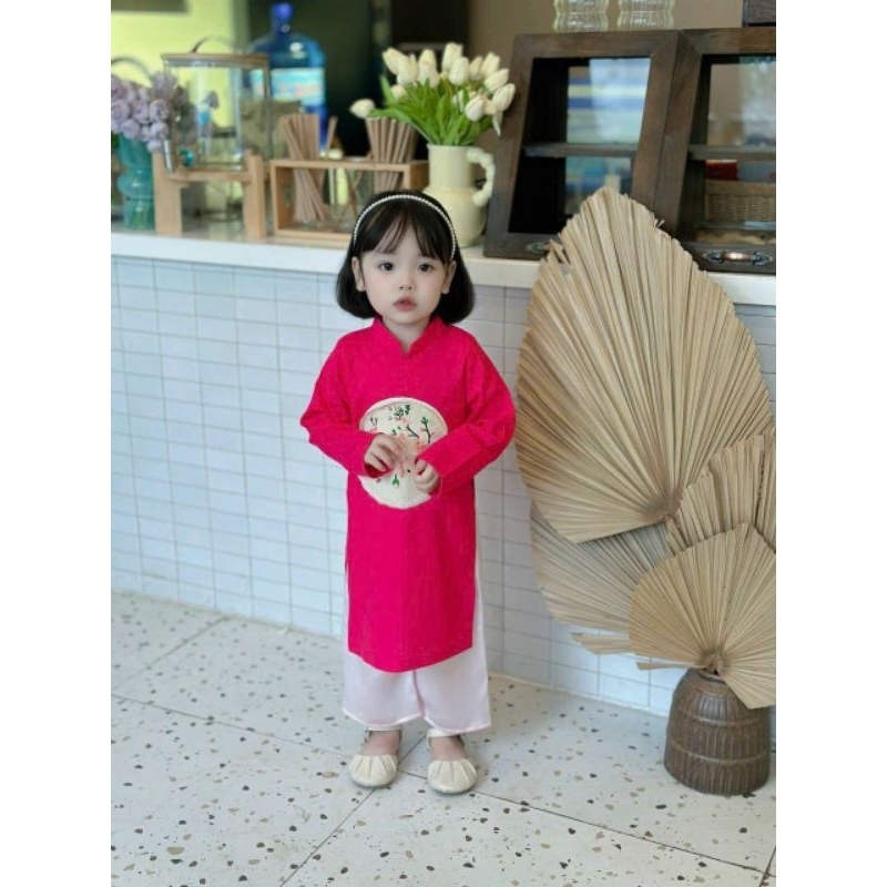 Áo dài bé gái 💝FREESHIP💝 set Áo dài bé gái NILEN màu hồng sen màu đỏ cực xinh