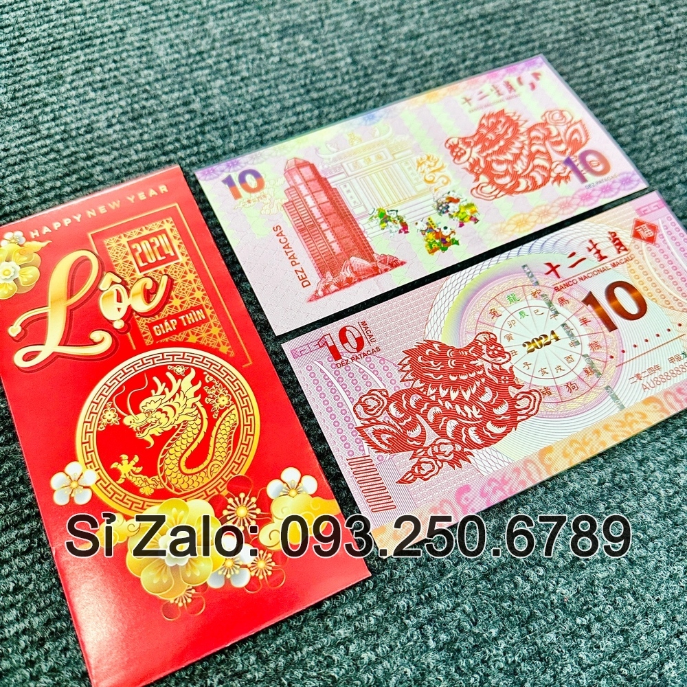 ⭐ FREE SHIP⭐ Tiền Con Rồng Macao 10 Patacas may mắn lì xì tết 2024, Quà Tết 2024