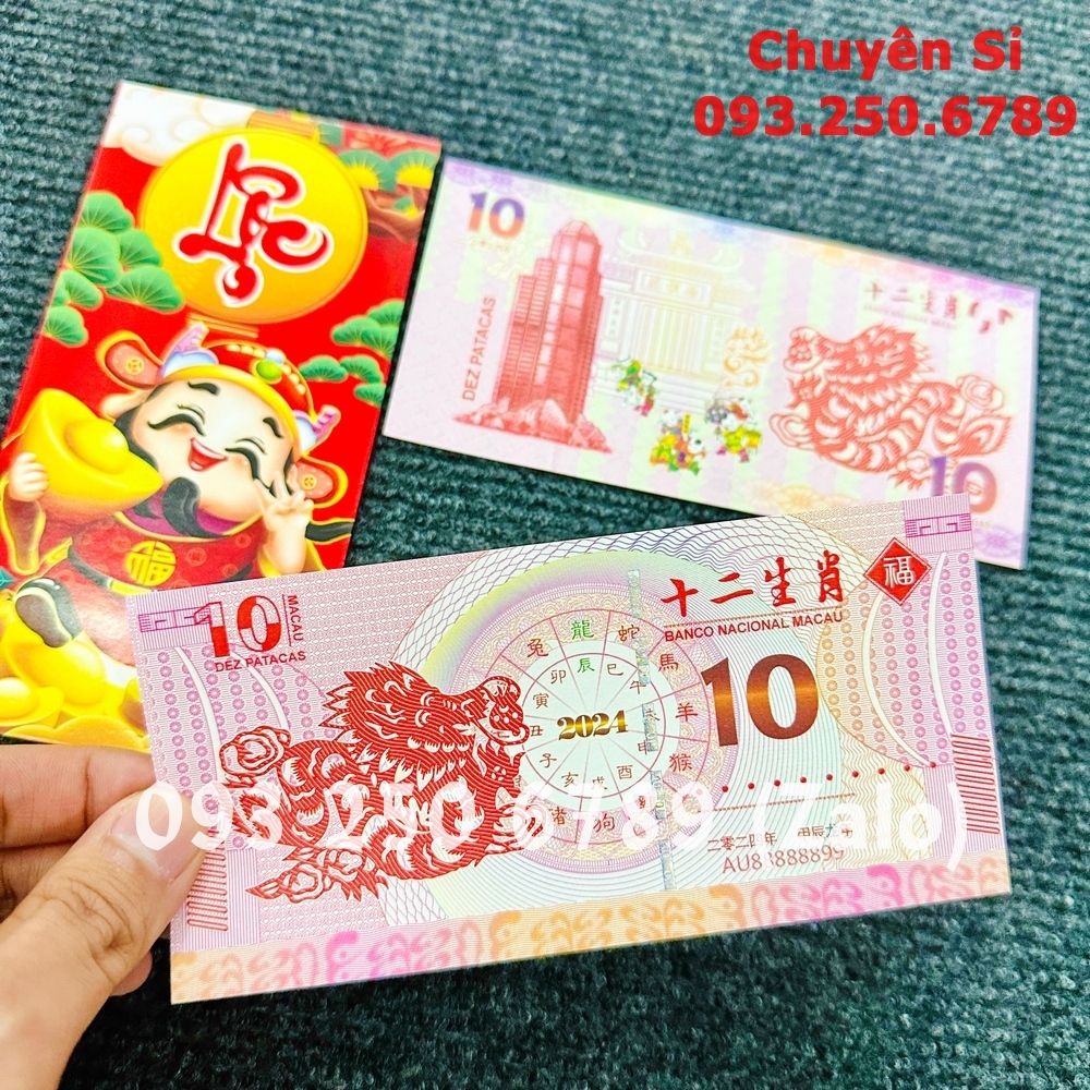 ⭐ FREE SHIP⭐ Tiền Con Rồng Macao 10 Patacas may mắn lì xì tết 2024, Quà Tết 2024