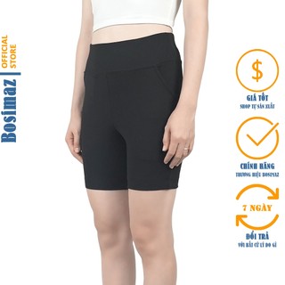 Quần Legging Nữ Bosimaz MS331 đùi túi trước màu đen cao cấp, thun co giãn 4 chiều, vải đẹp dày, thoáng mát không xù lông