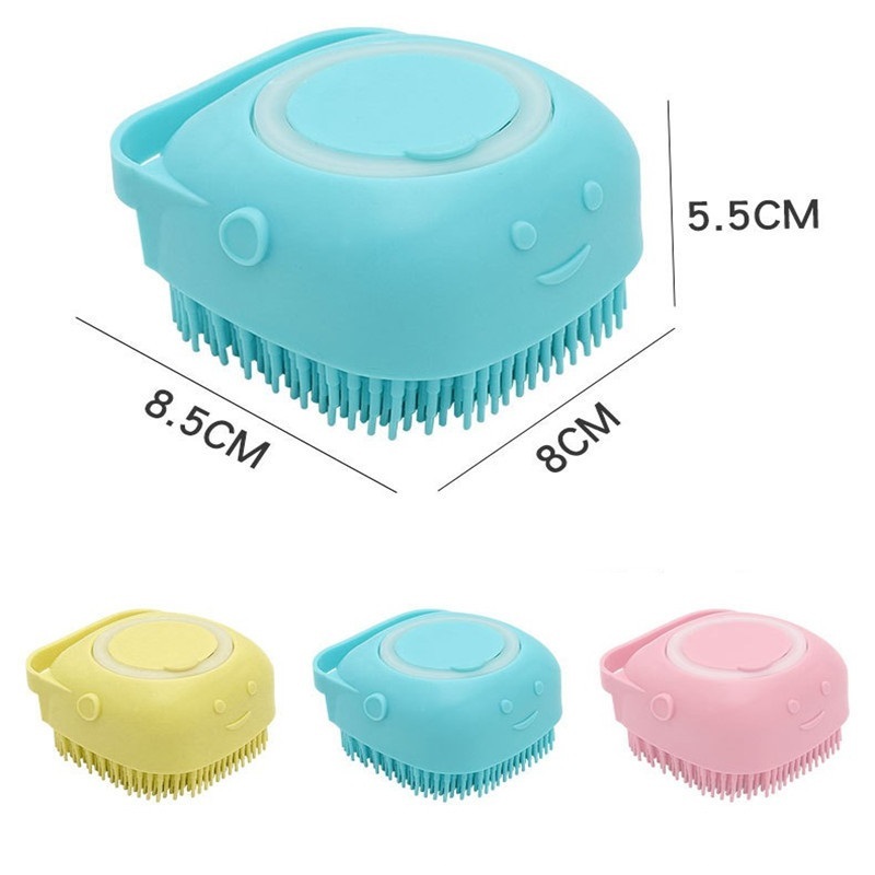 Bàn Chải Tắm Cho Thú Cưng, Bàn Chải Tắm Mát xa Thú Cưng Silicon Có Ngăn Đựng Sữa Tắm