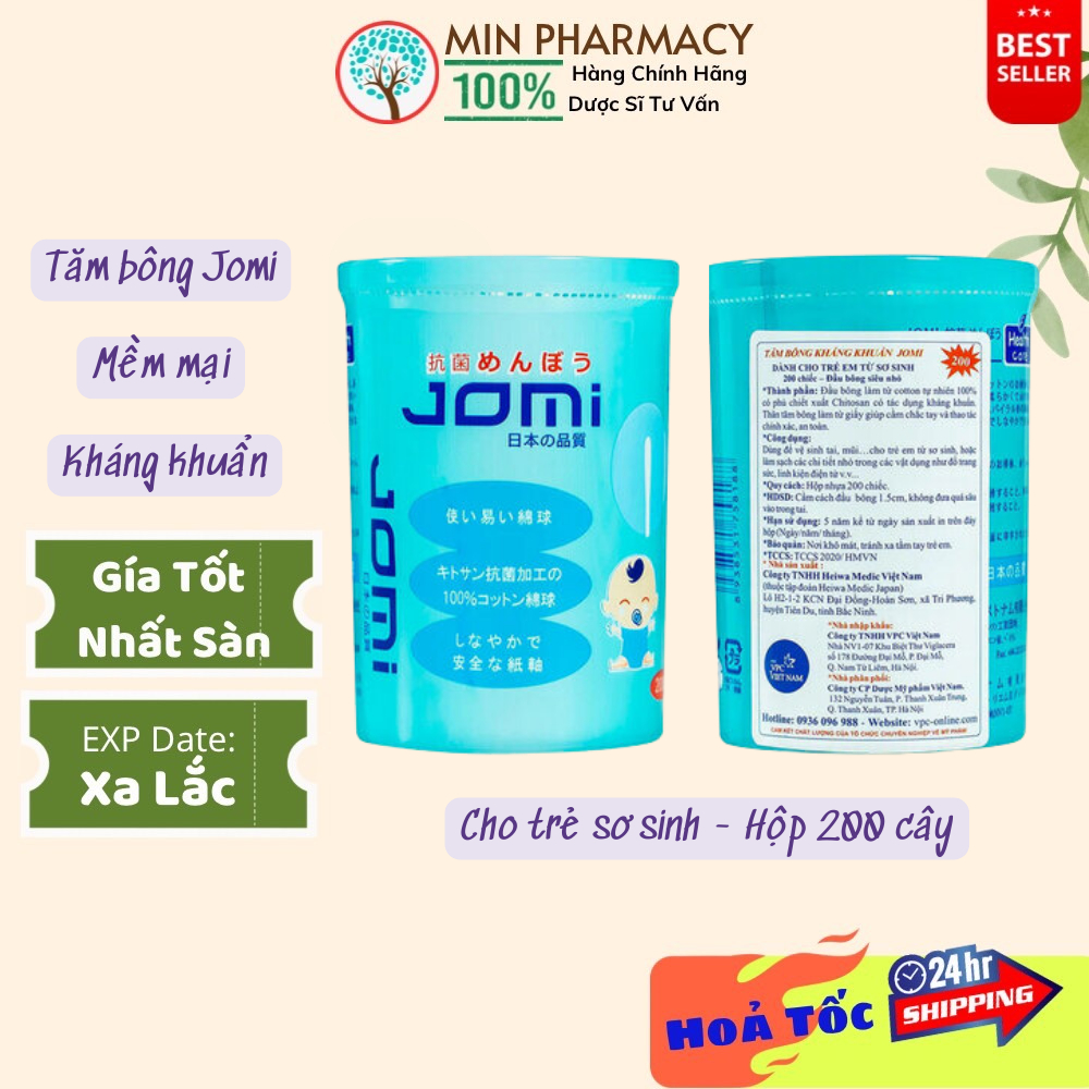Tăm bông Jomi kháng khuẩn Cho trẻ sơ sinh, trẻ nhỏ và người lớn - Minpharmacy