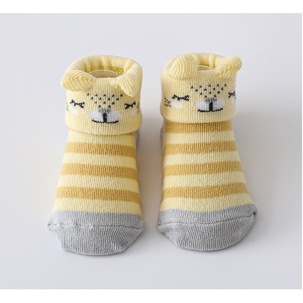 Tất vớ hình thú cho bé trai bé gái trẻ sơ sinh 0-6 tháng, tất thú kẻ sọc, vải mềm mại, chống trơn trượt MAMI BABI