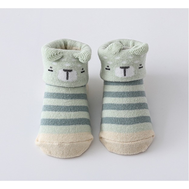Tất vớ hình thú cho bé trai bé gái trẻ sơ sinh 0-6 tháng, tất thú kẻ sọc, vải mềm mại, chống trơn trượt MAMI BABI