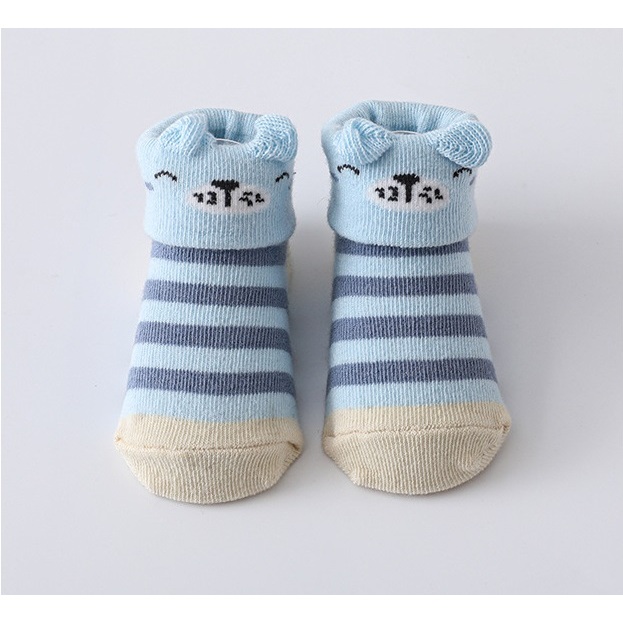 Tất vớ hình thú cho bé trai bé gái trẻ sơ sinh 0-6 tháng, tất thú kẻ sọc, vải mềm mại, chống trơn trượt MAMI BABI