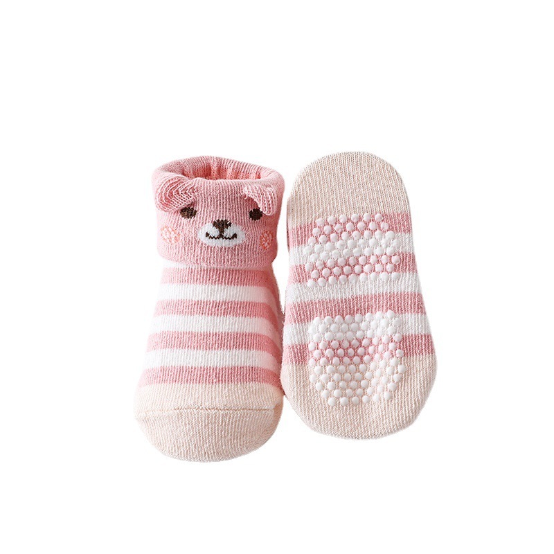 Tất vớ hình thú cho bé trai bé gái trẻ sơ sinh 0-6 tháng, tất thú kẻ sọc, vải mềm mại, chống trơn trượt MAMI BABI