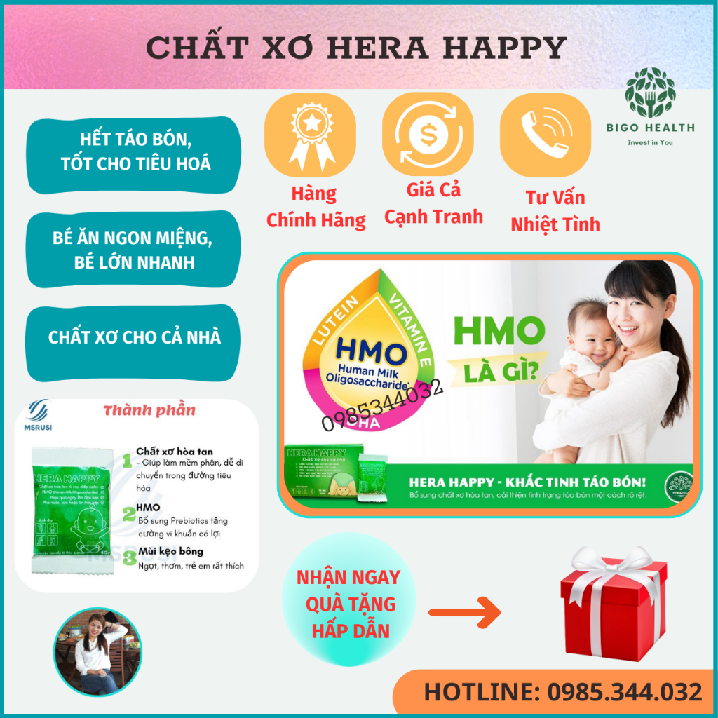 Chất Xơ Hera Happy ❤Hết Táo Bón 💝 Tốt Cho Tiêu Hoá💝 Cung Cấp Chất Xơ Cho Cả Nhà