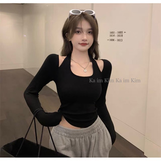 [Ka im Kim] Áo Cutout Tay Loe Dài Trẻ Trung - Thun Gân Xịn (có size S,M)