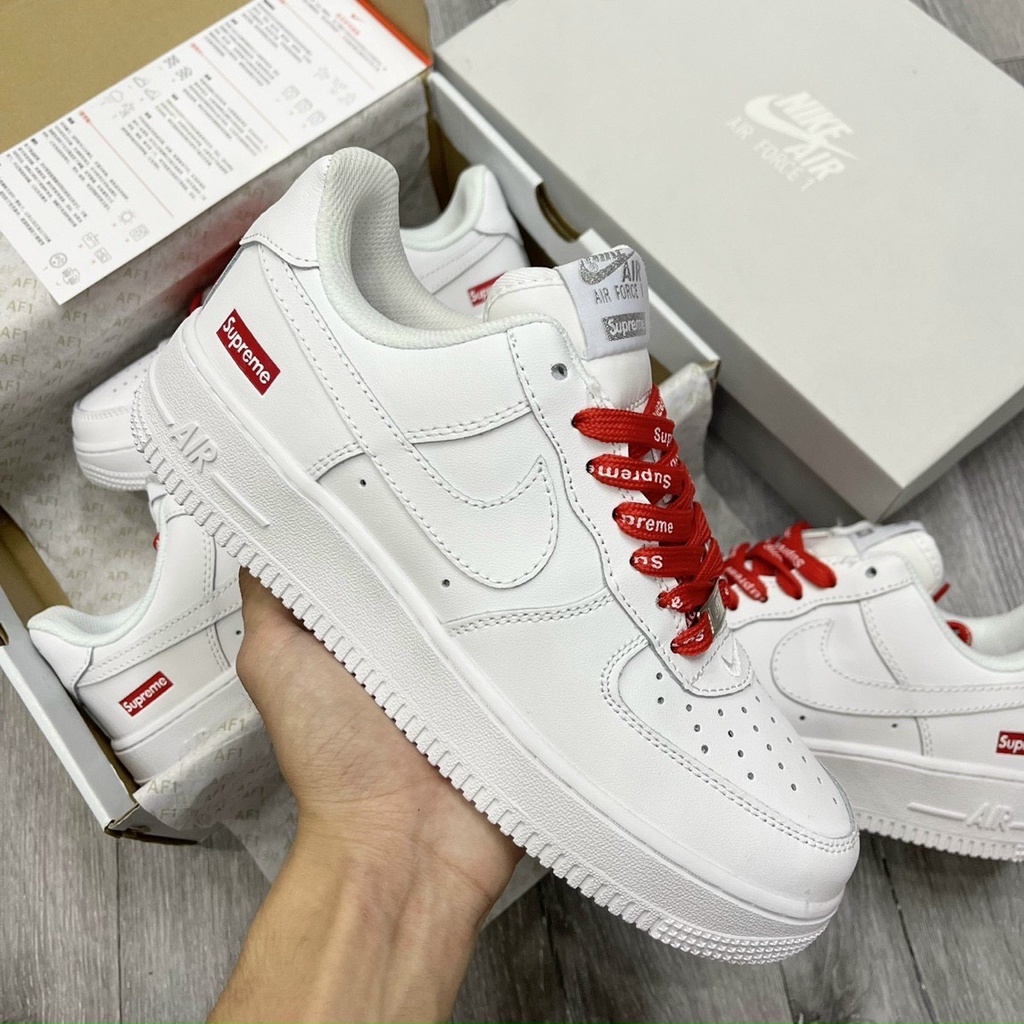 Giày Air_Force 1 Low Trip White Red Supreme, Giày Af1 Trắng Dây Đỏ bản chuẩn Cao Cấp