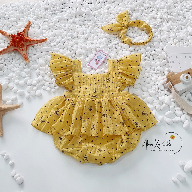 Body Váy Công Chúa NHÍM XÙ KIDS Hoạ Tiết Tim Vàng Đũi Xốp Mềm Mại Cho Bé Gái Sơ Sinh, Đầy Tháng, Thôi Nôi B028