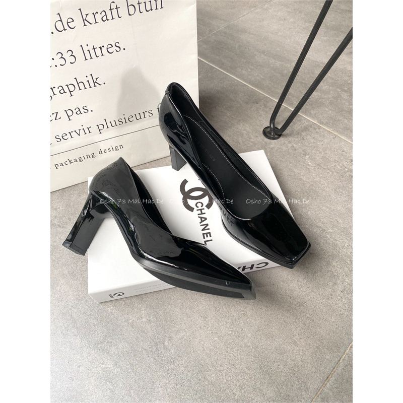 Giày Cao Gót Nữ Cao Cấp OSHO Thiết Kế Mũi Vuông, Ôm Chân Tôn Dáng, Chất Da Bóng Dễ Vệ Sinh 521-1