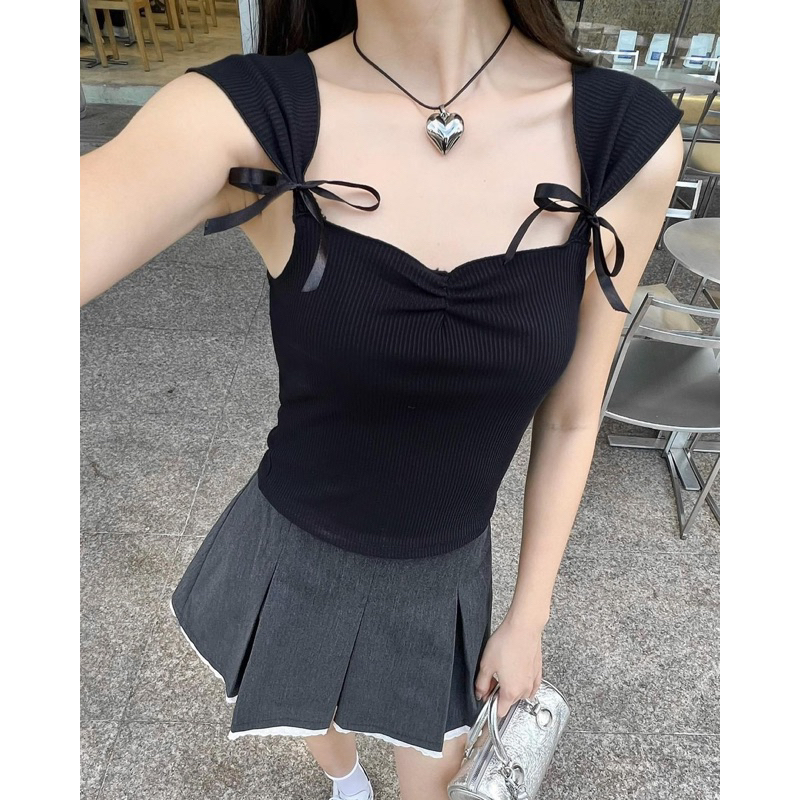 Áo Kiểu 2 Dây Phối Nơ Ôm Ngực