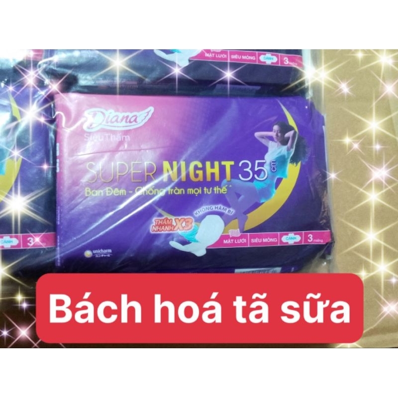 Băng vệ sinh ban đêm Diana 35cm siêu thấm, siêu mỏng có cánh 3 miếng/gói