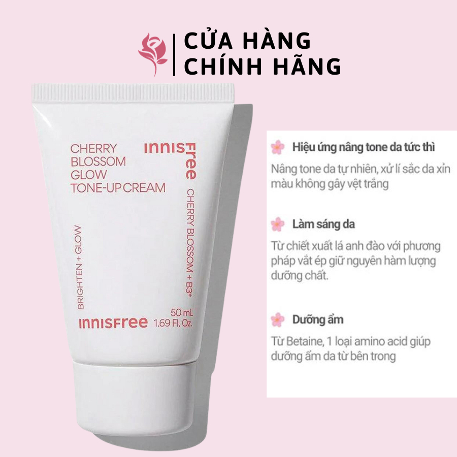 Kem dưỡng nâng tông da từ hoa anh đào Innisfree Cherry Blossom Glow Tone-up Cream 50ml (Mẫu mới 2023)