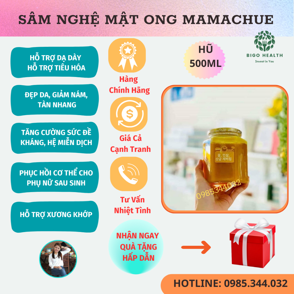 Sâm Nghệ Mật Ong Mamachue🌼Hũ 500ml🌼Chính Hãng🍯Nghệ🌼Curcumin🌼Giảm Nám, Tàn Nhang🌼Phụ Nữ Sau Sanh🌼Tốt cho Dạ Dày🍯